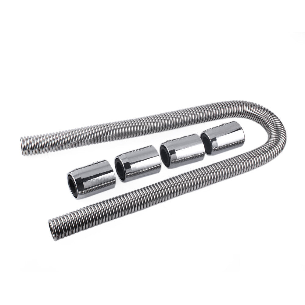 48 Flexible Upper/Lower Radiator Hose Kit Stainless Steel with 2 Chrome Caps
