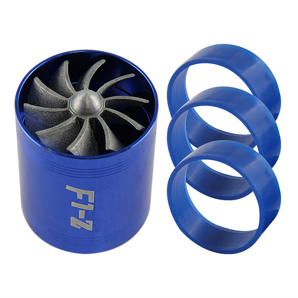 F1-Z Double Supercharger Turbine Turbo charger Air Intake Fuel Saver Fan Blue