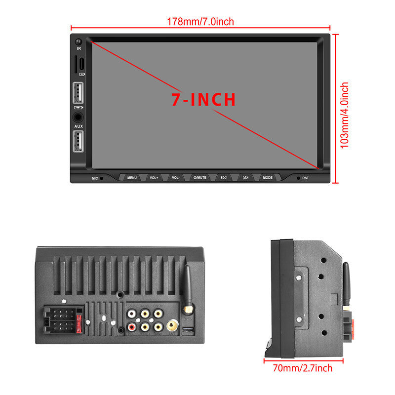 7in Double 2 DIN Car Carplay MP5 Player Bluetooth Touch Screen Stereo FM Radio