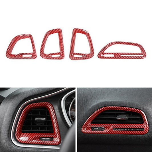 4Pcs Console Air Condition Outlet Vent Trim for15-21 for Dodge for Challenger Red Carbon