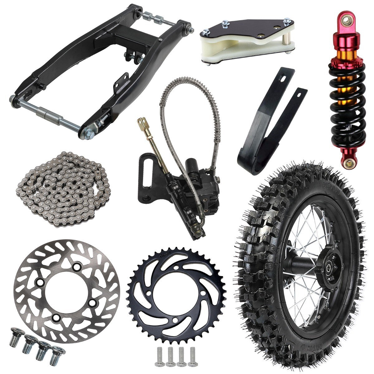 12-inch rear shock absorber, swingarm, 80/100-12 tire, tire groove, bicycle, Taodao, 110cc, 125cc, 140cc