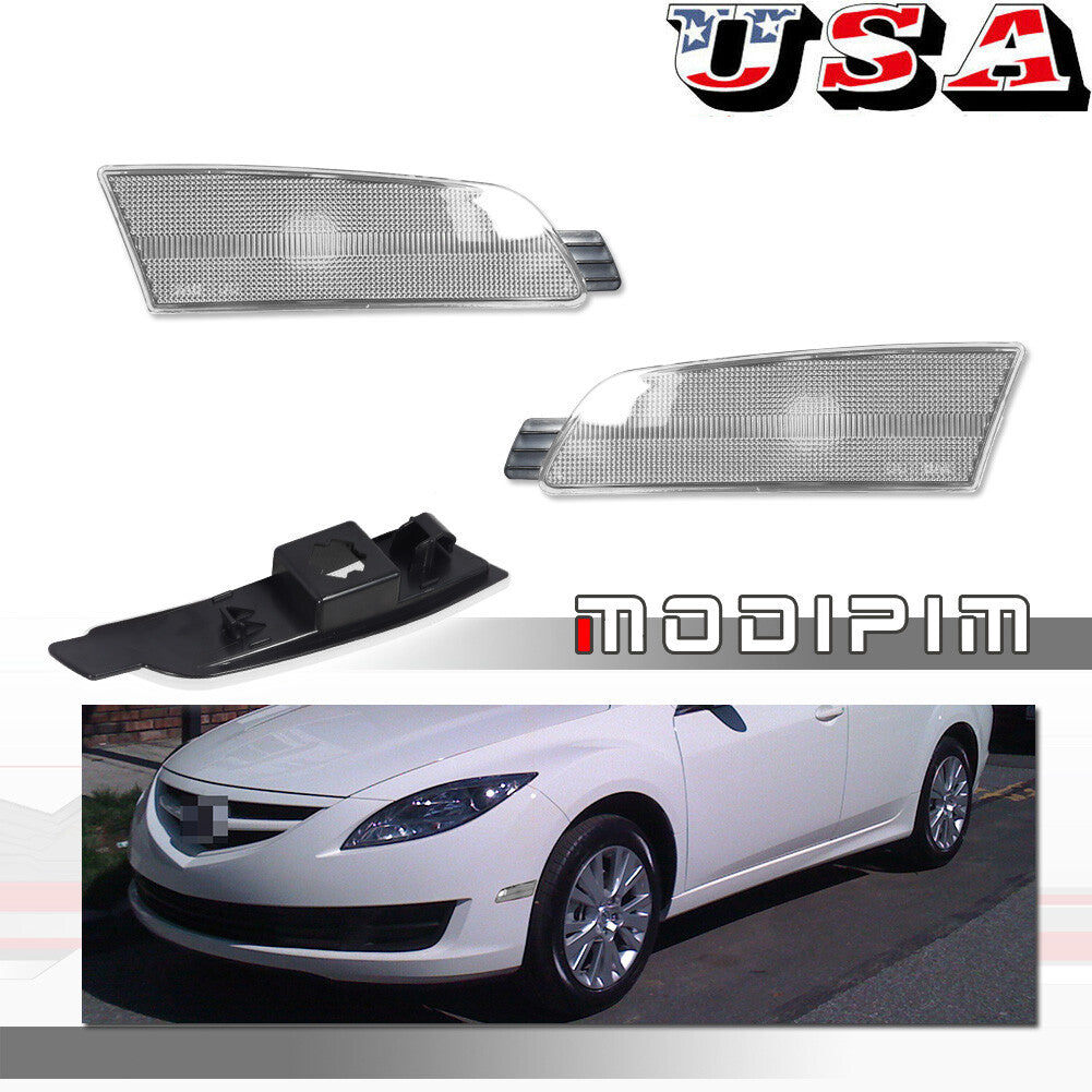 LH & RH Clear Plastic Lens Front Side Marker Reflector Kit for 2009 - 2013 for Mazda 6- v