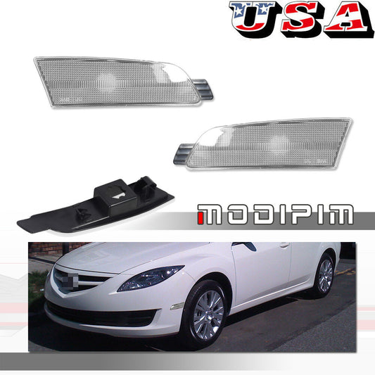 LH & RH Clear Plastic Lens Front Side Marker Reflector Kit for 2009 - 2013 for Mazda 6- v