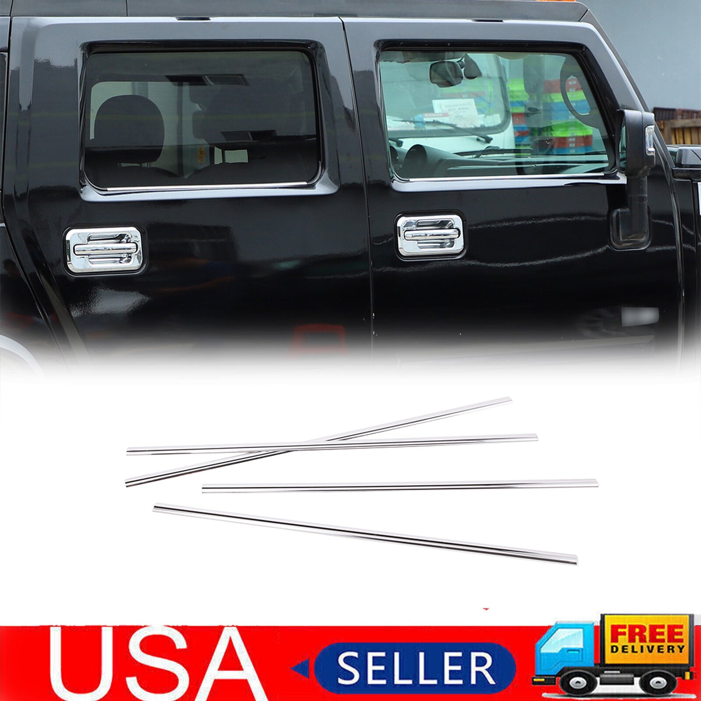 4-Piece Chrome-Plated Stainless Steel Door and Window Sill Decorations Suitable for 2003-2009 for Hummer H2 ( )