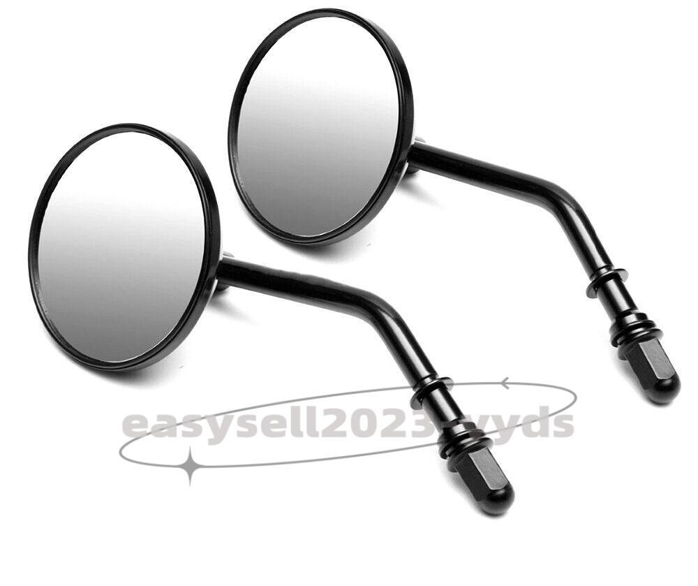 2X Universal Motorcycle 8mm Left+Right Round Rear View Mirrors Black for Harley