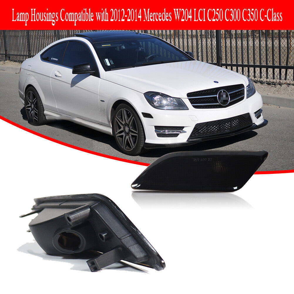 Front Smoked Side Marker Light Housing Set for 12-14 for Benz W204 C250 C300 C350- v