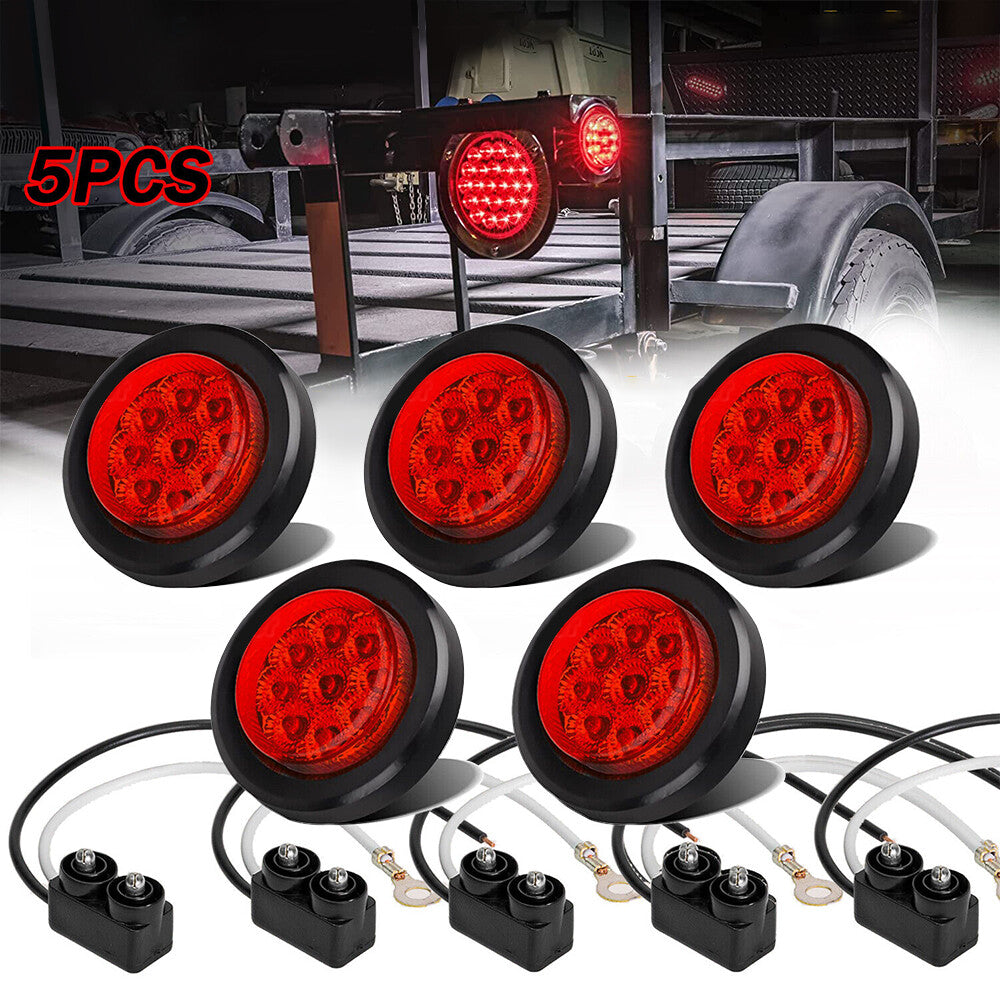 5-Piece 2-inch DOT Red Round Trailer with 9 LED Marker Lights and Cable Rings for Trucks and Caravans n