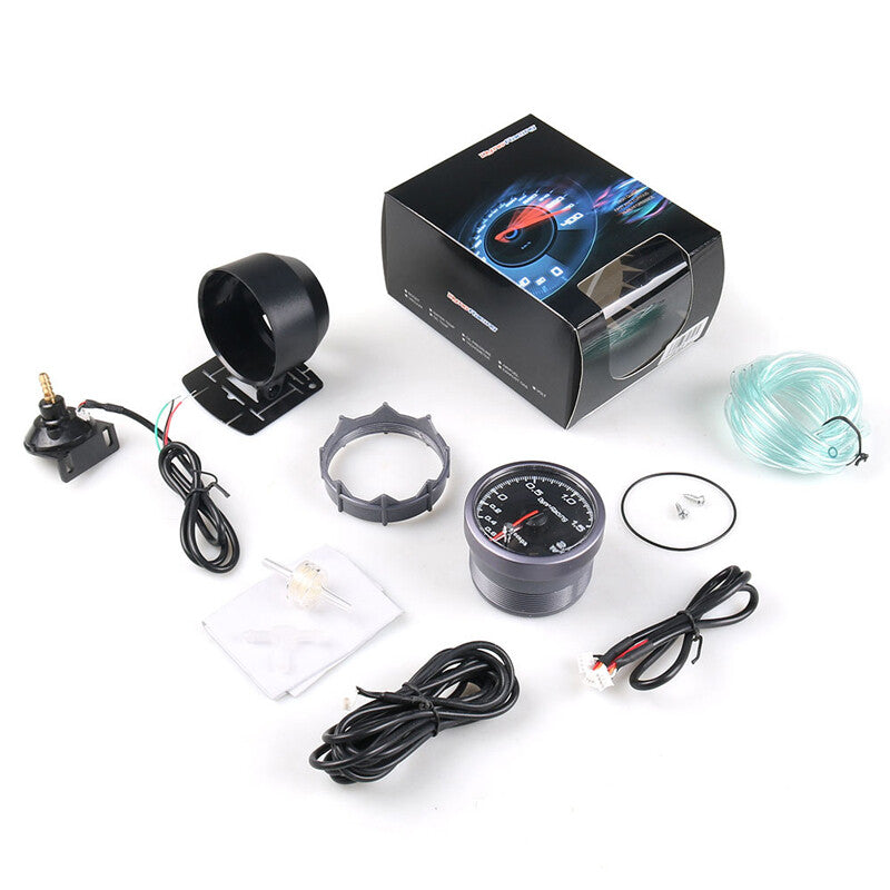 60mm 2-color LED analog automotive turbocharger pressure gauge for 12V vehicles - n