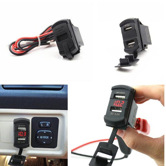 Car SUV Red LED Marine Boat 12V Voltmeter With Dual USB Port Charger Waterproof