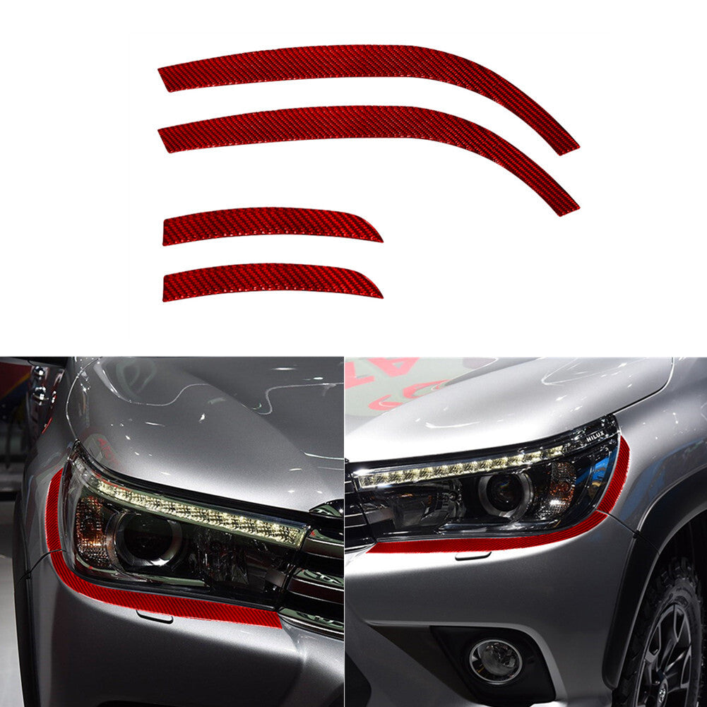 Red Carbon Fiber Headlight Eyebrows Strips Cover Trim for Toyota Hilux 2015-2021