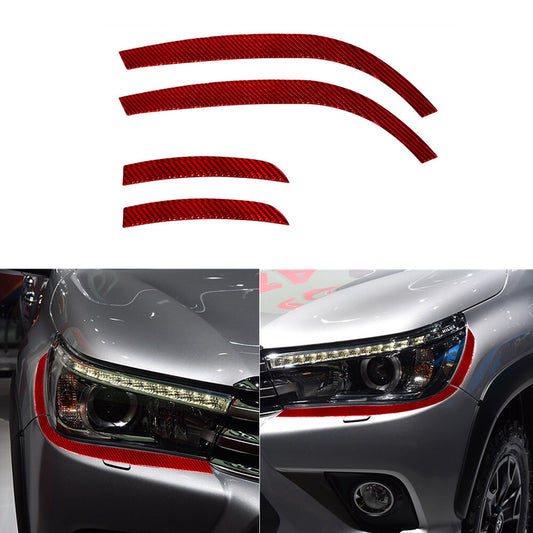 Red Carbon Fiber Headlight Eyebrows Strips Cover Trim for Toyota Hilux 2015-2021