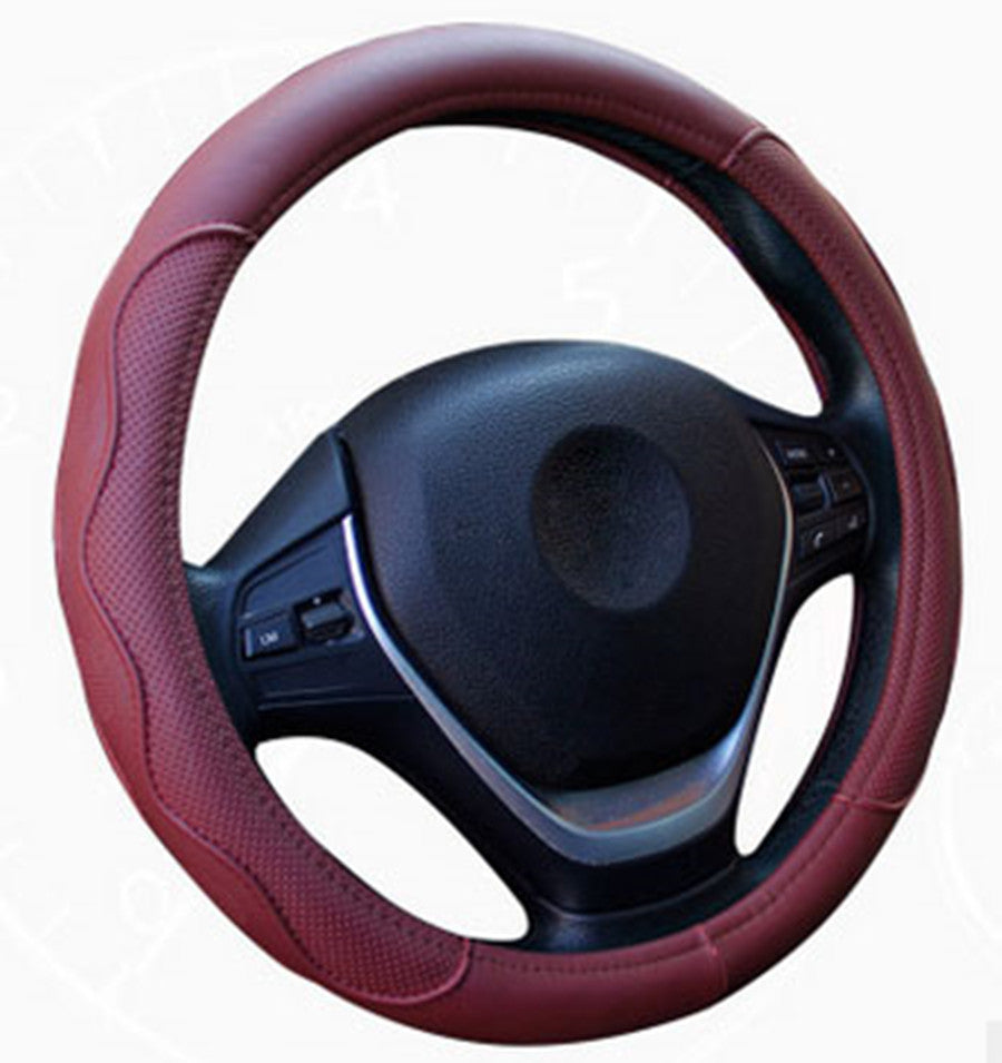 38cm Steering Wheel Cover For Most Car Burgundy Dynamic Fiber Leather Embossed
