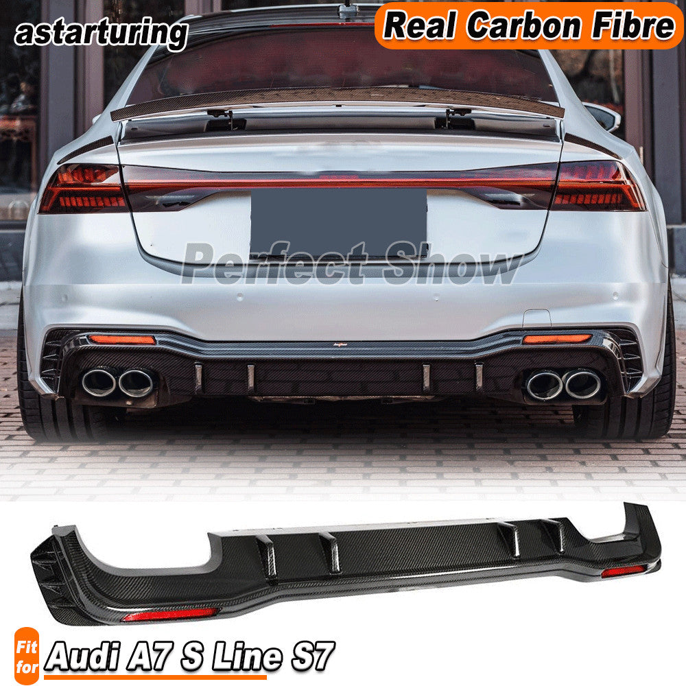 Fit for Audi A7 SLINE S7 2019-2020 REAL Carbon Rear Bumper Diffuser Lip Splitter