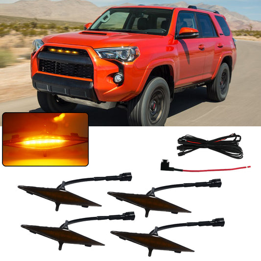 Pack Smoked Lens Front Grille Amber LED Light Kit for 4Runner 2014-2019- v