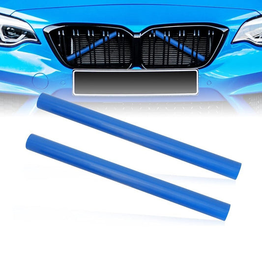 2x Blue Front V Brace Grill Trim Strips Cover Fit for BMW 1 2 3 4 Series F20 F30