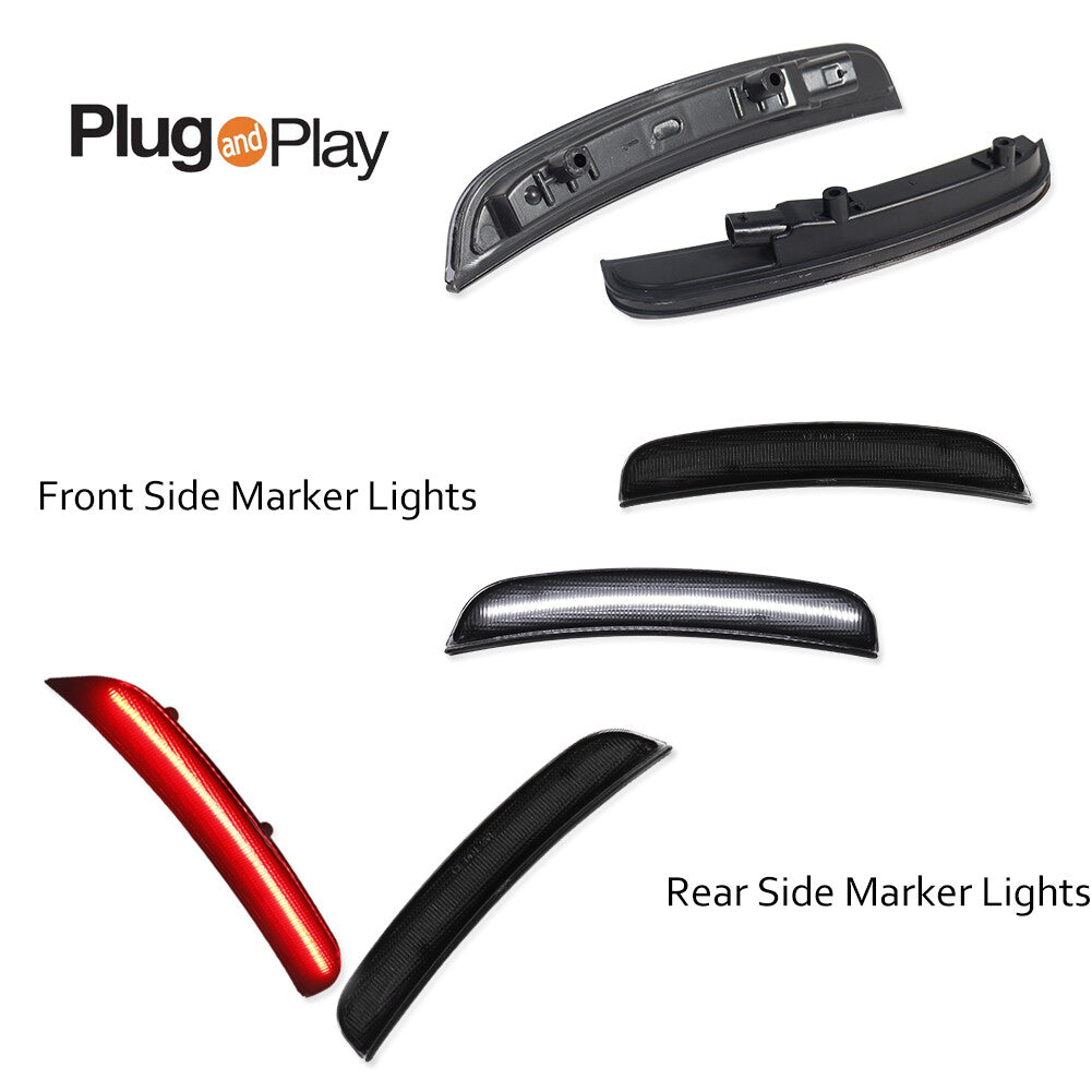 4-Pack LED Side Marker Lights Front and Rear Smoke White and Red for 15-22 for Dodge Chargers