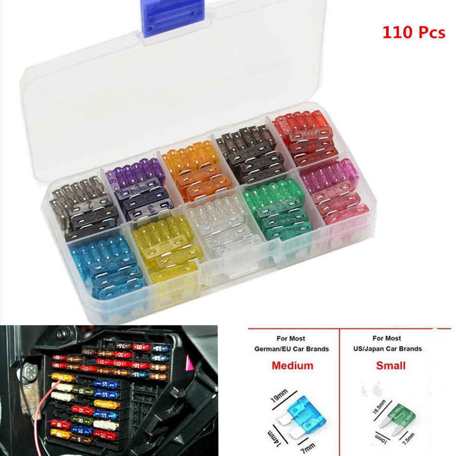 110PCS ASSORTED MICRO for MINI SIZE BLADE FUSE CAR Blade FUSE BOX 2-35 AMP Insurance