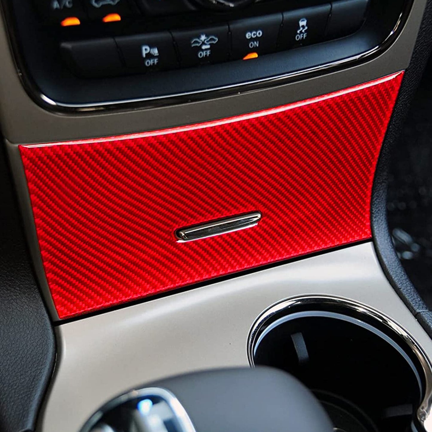 For 2014 2015 for Jeep Grand Cherokee Shift Knob Panel Cover Red Carbon Fiber Trim