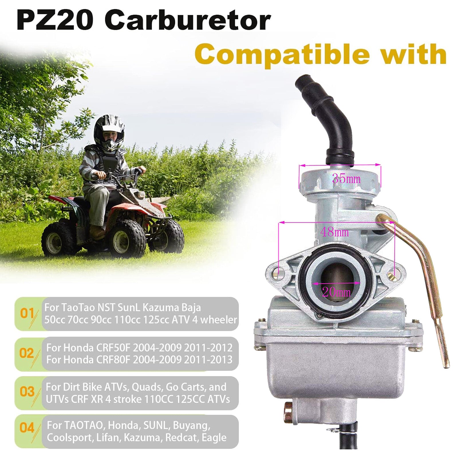 PZ20 Carburetor for 49cc 70cc 90cc 100cc 110cc 125cc Coolster NST ATV Carb G3G3 Q
