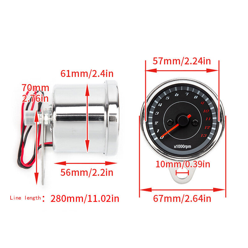 12V Motorcycle Tachometer (0-13000 RPM) with LED Backlight n