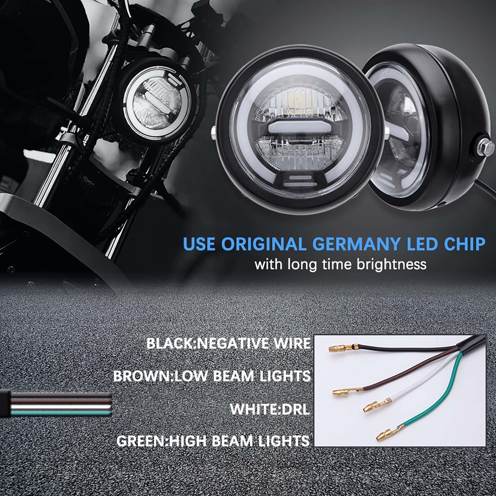 Motorcycle LED Headlight High/Lo DRL for Honda for Kawasaki for Yamaha Cafe Racer Bobber