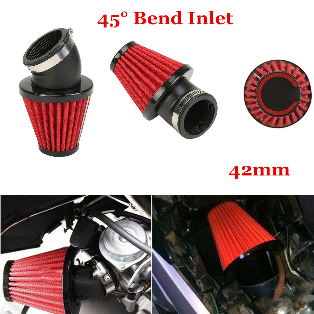 45¡ã Bend High Flow Motorcycle Dual Layer Stainless Steel Mesh Air Filter 42mm Q