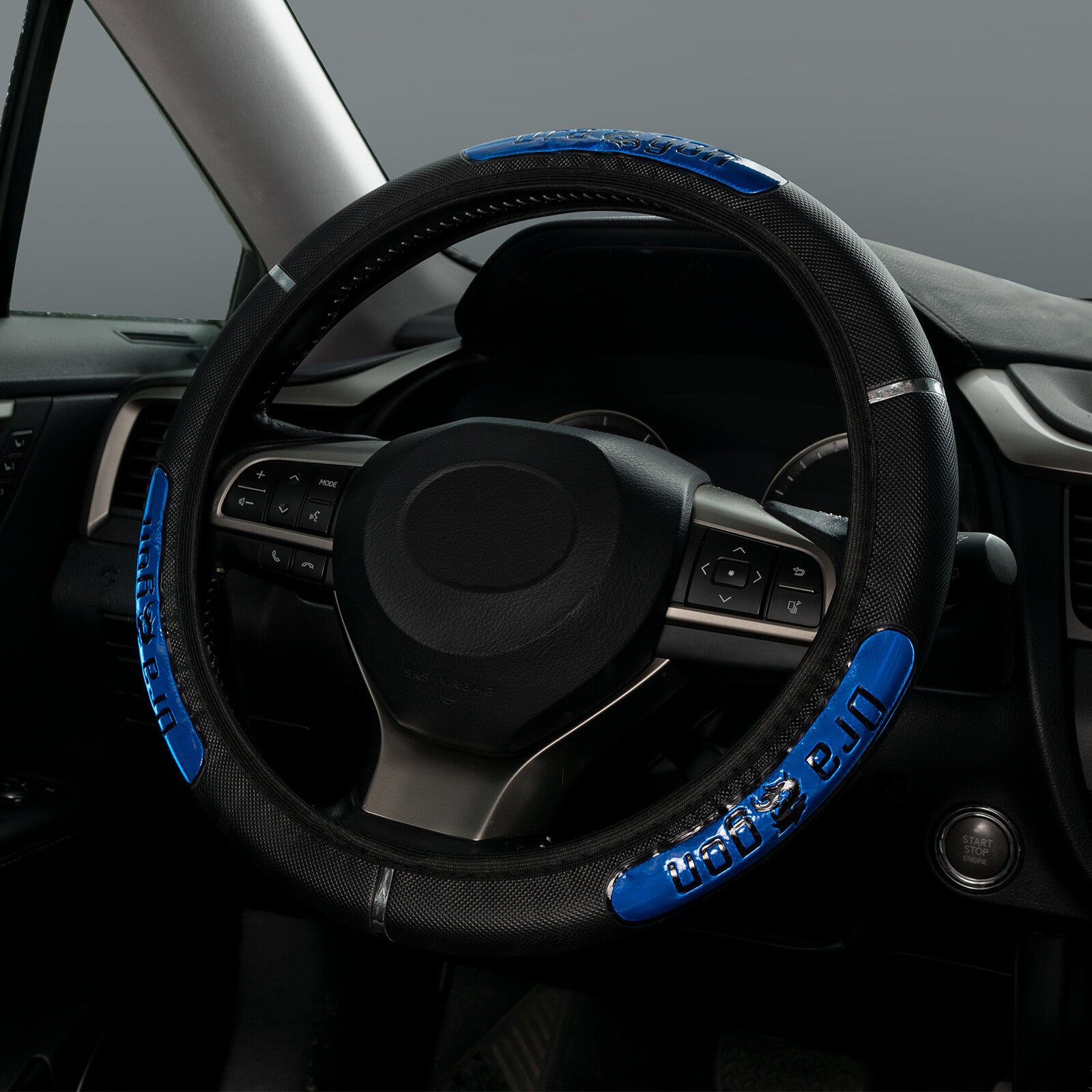 PU Leather 36-38cm Car Steering Wheel Cover Black Blue Auto Elastic Protector