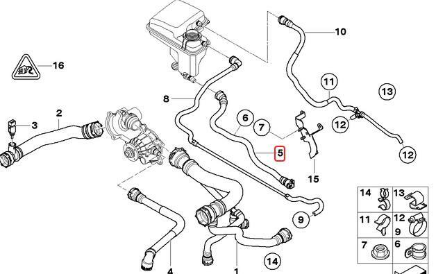 Water Hose From Expansion Tank Lower Fitting for E65 E66 740i 745i 750i Li v