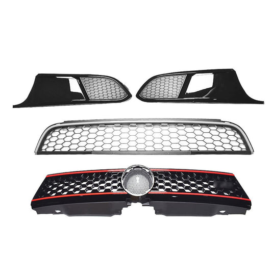Grille and bumper kit for 2011-2014 for Jetta MK6, black upper and lower sections with red accents. n