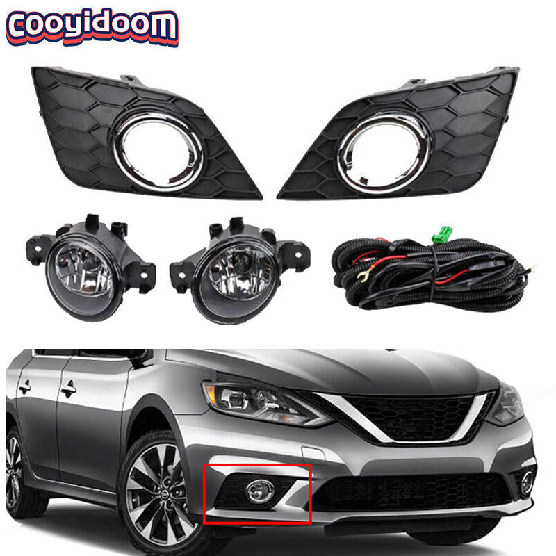 Fog Lights Left and Right Lamp Chrome Bezel For Sentra 2016-2019 v