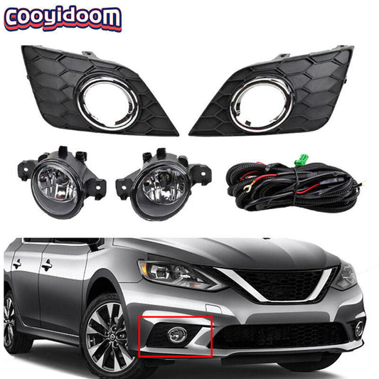 Fog Lights Left and Right Lamp Chrome Bezel For Sentra 2016-2019 v