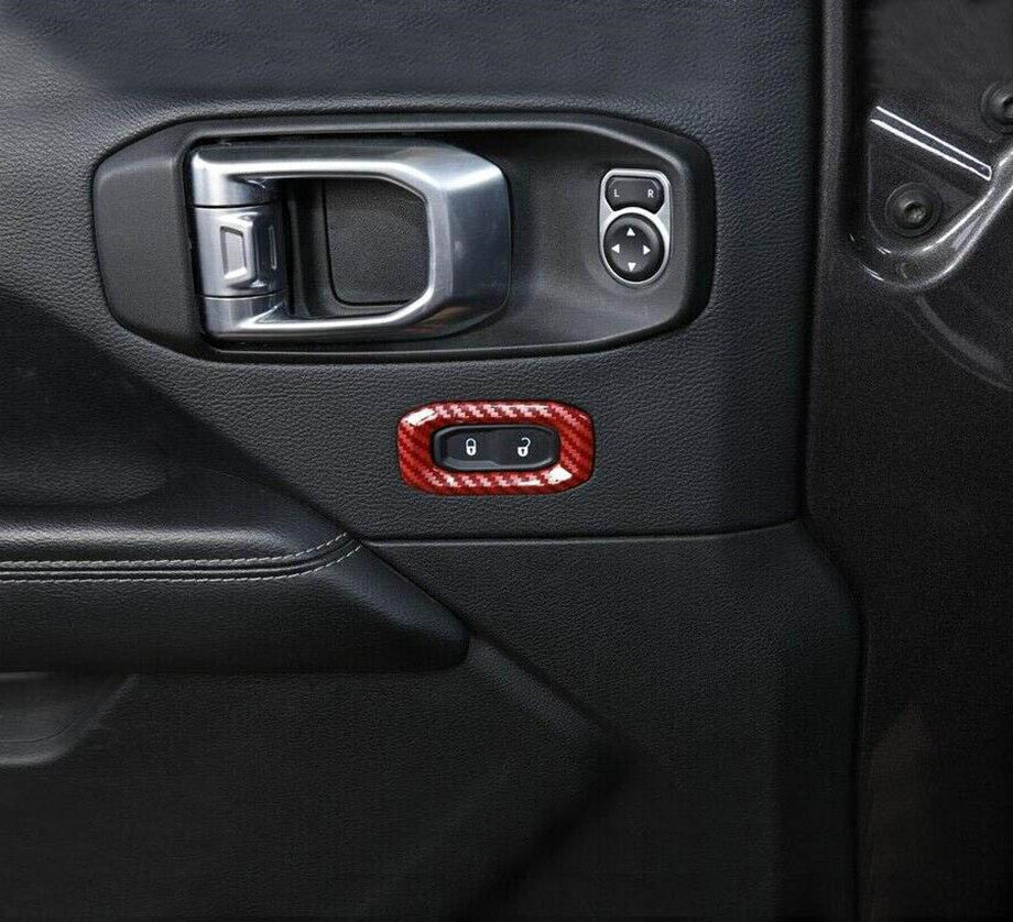 Suitable for 18-23 for Jeep for Wrangler JL Red Carbon Fiber Front Door Lock Switch Cover Trim 2P