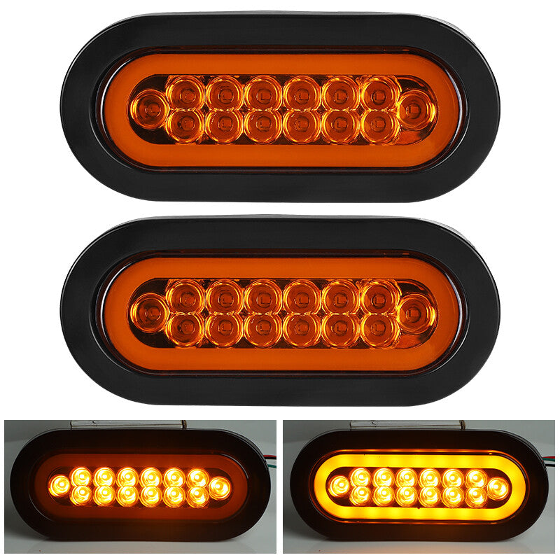 2X Yellow 6 Oval LED Trailer Truck Sealed Brake Stop Turn Tail Lights w/Grommet