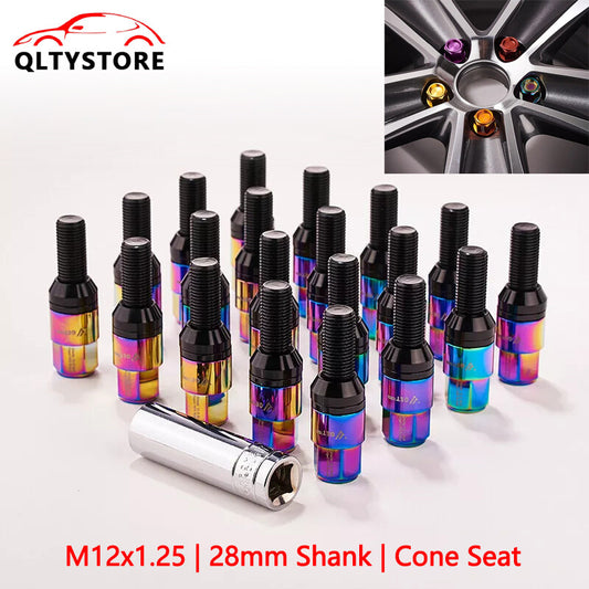 20x M12x1.25 Wheel Lug Bolt 28mm Shank Cone for Seat Stud for Most Aftermarket Color Q