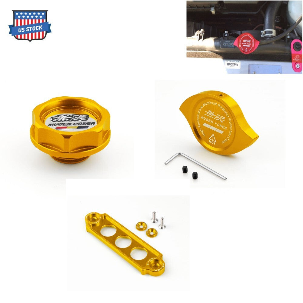 JDM Billet Oil Filler Cap + Radiator Cap + Battery Tie Down for Honda for Civic Q