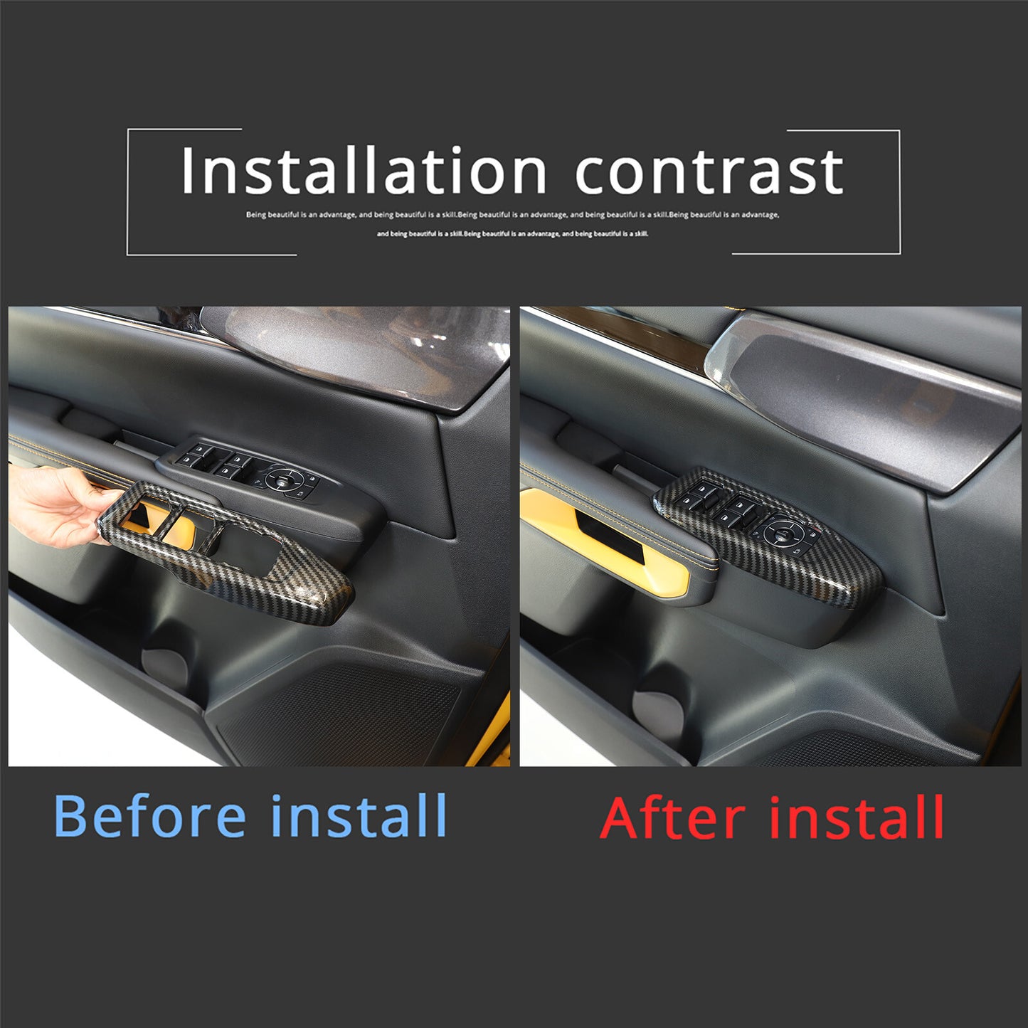 4-Piece Carbon Fiber ABS Window Power Button Trim Frame for Ranger 2023 n