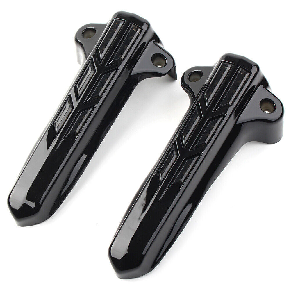 for Harley FLHR FLHTK FLHX '2014-'20 Black Front Fork Leg Covers LED Smoke Light